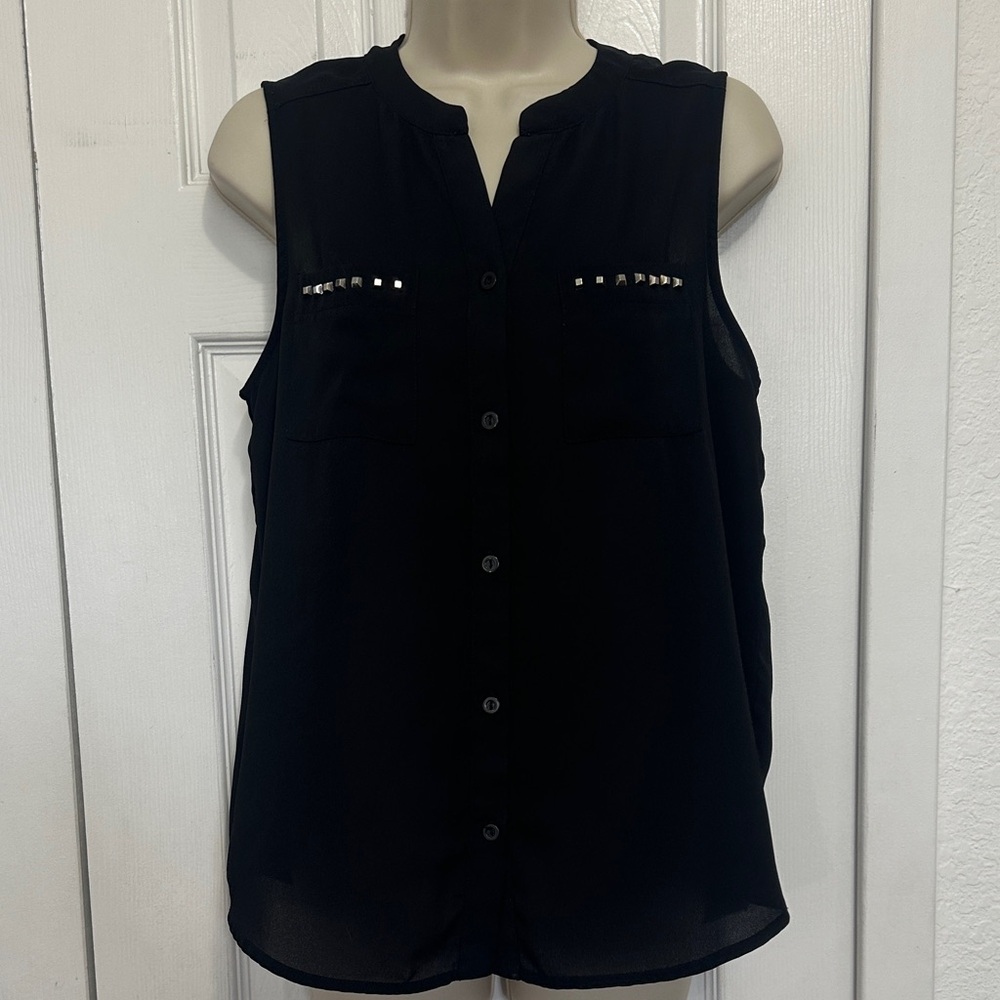 Monteau Black Sleeveless Blouse with Stud Accents